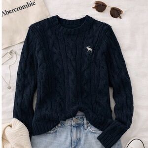Abercrombie & Fitch Women's Navy Cable Knit Crewneck Sweater